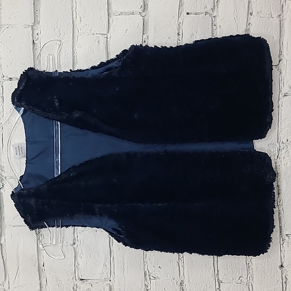 Wonder Nation Cozy Soft Plush Faux Fur Satiny Lined Open Front Vest Jacket Navy